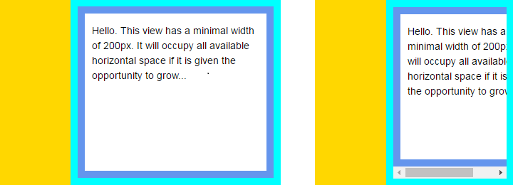 Fixed-width yellow panel and flexible blue element containing some text