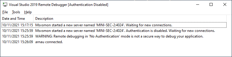 Visual Studio 2019 Remote Debugger